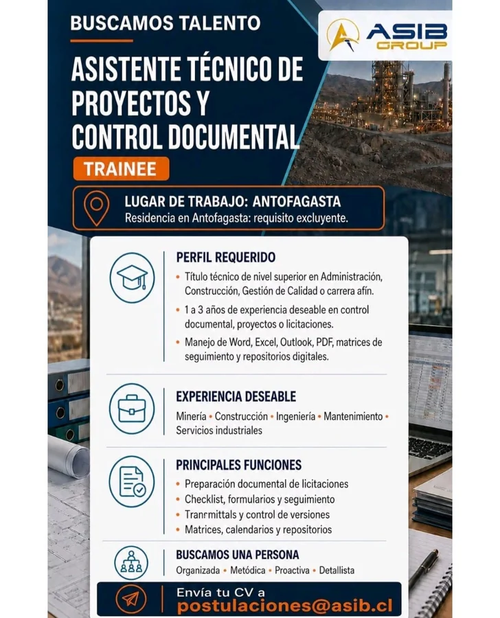 Asistente Técnico de Proyectos y Control Documental Trainee - imagen 1