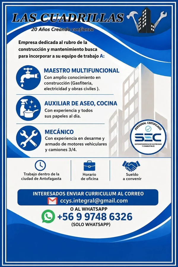 Maestro Multifuncional, Auxiliar de Aseo y Mecánico - imagen 1