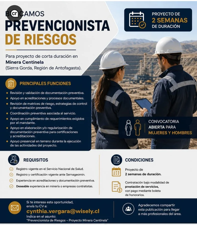 Prevencionista de Riesgos – Minera Centinela - imagen 1