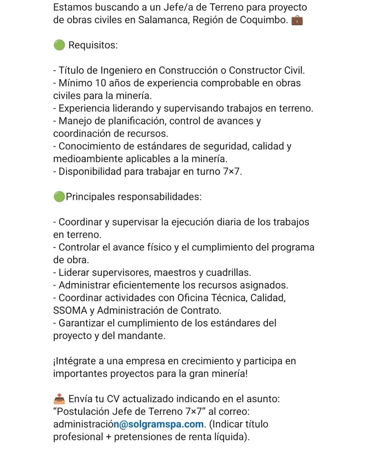 Jefe/a de Terreno - Obras Civiles - imagen 1