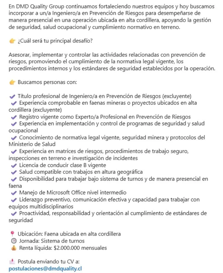 Ingeniero/a en Prevención de Riesgos - imagen 1