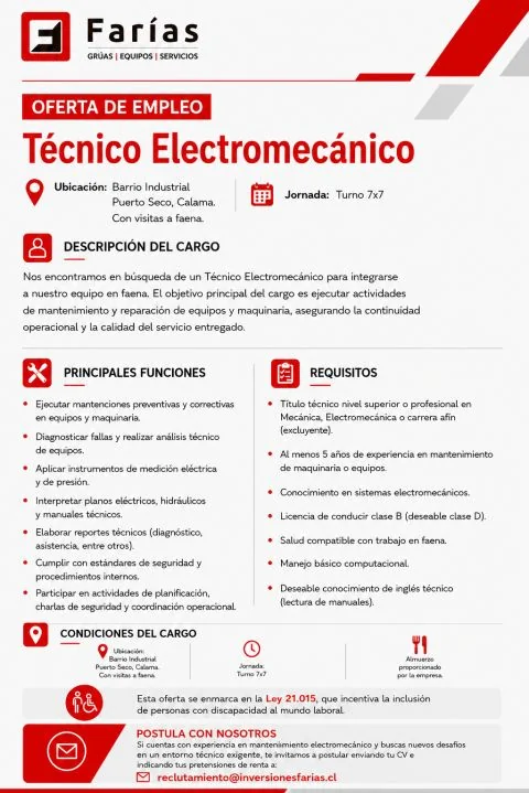 Técnico Electromecánico para faena - imagen 1