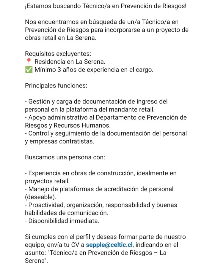 Técnico en Prevención de Riesgos para Proyecto Retail - imagen 1