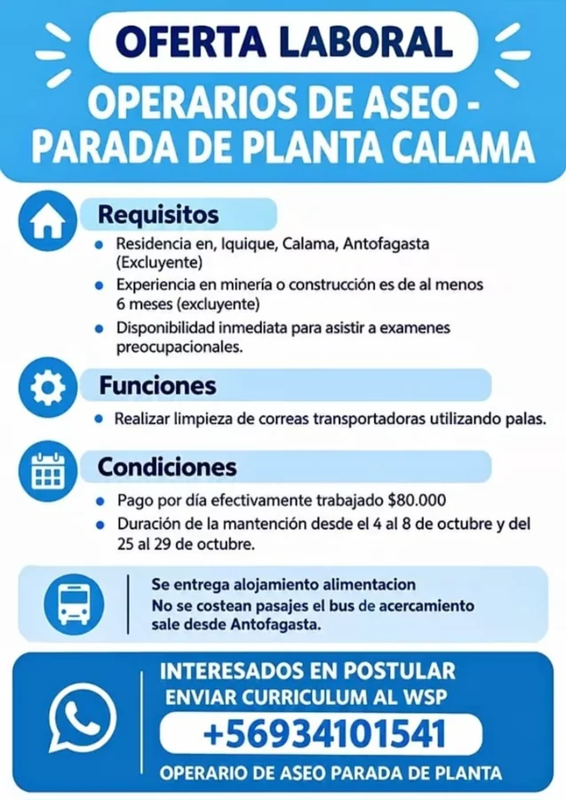 Operario de Aseo Parada de Planta - imagen 1