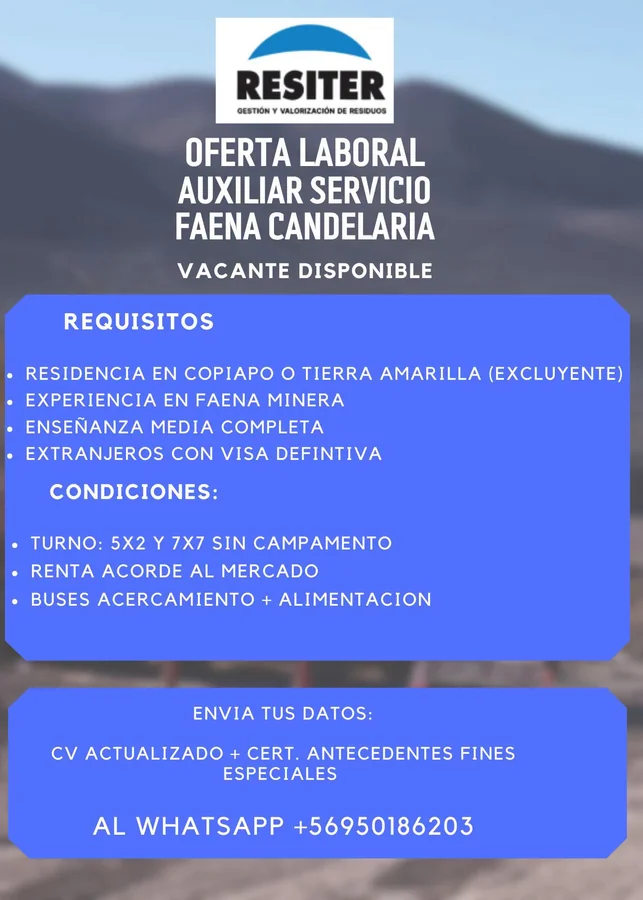 Auxiliar de Servicio - Faena Candelaria - imagen 1