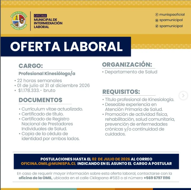 Kinesiólogo/a para OMIL - imagen 1