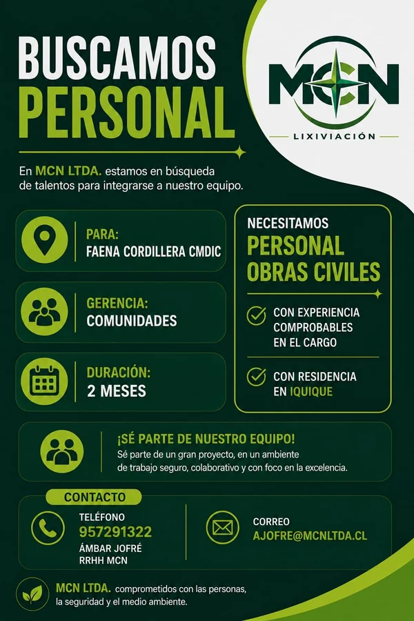 Personal de Obras Civiles para Faena Minera - imagen 1