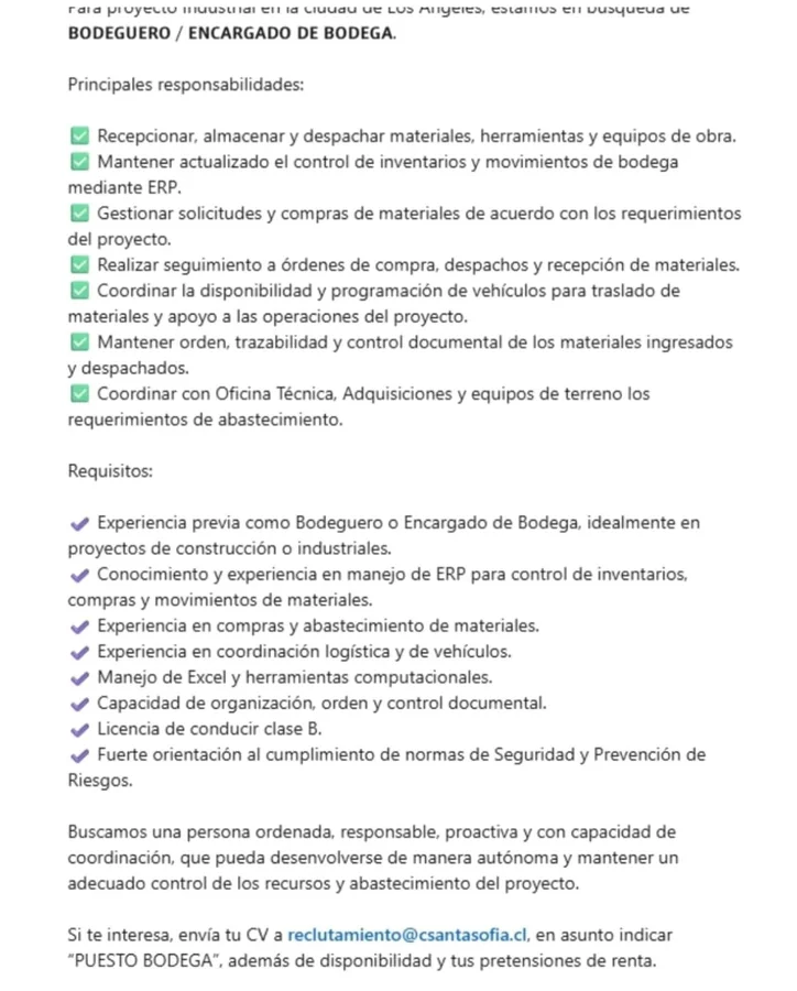 Bodeguero / Encargado de Bodega - imagen 1