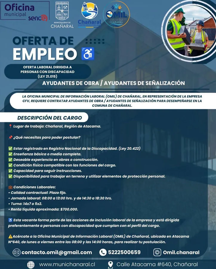 Ayudantes de Obra y Señalización - Chañaral - imagen 1