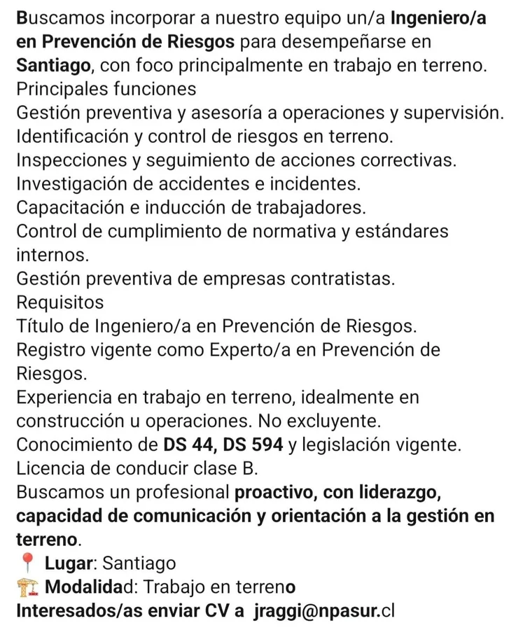 Ingeniero/a en Prevención de Riesgos - imagen 1
