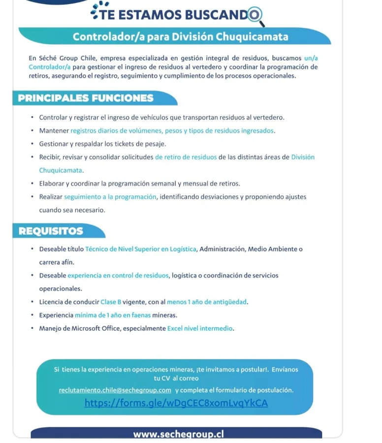 Controlador/a para División Chuquicamata - imagen 1