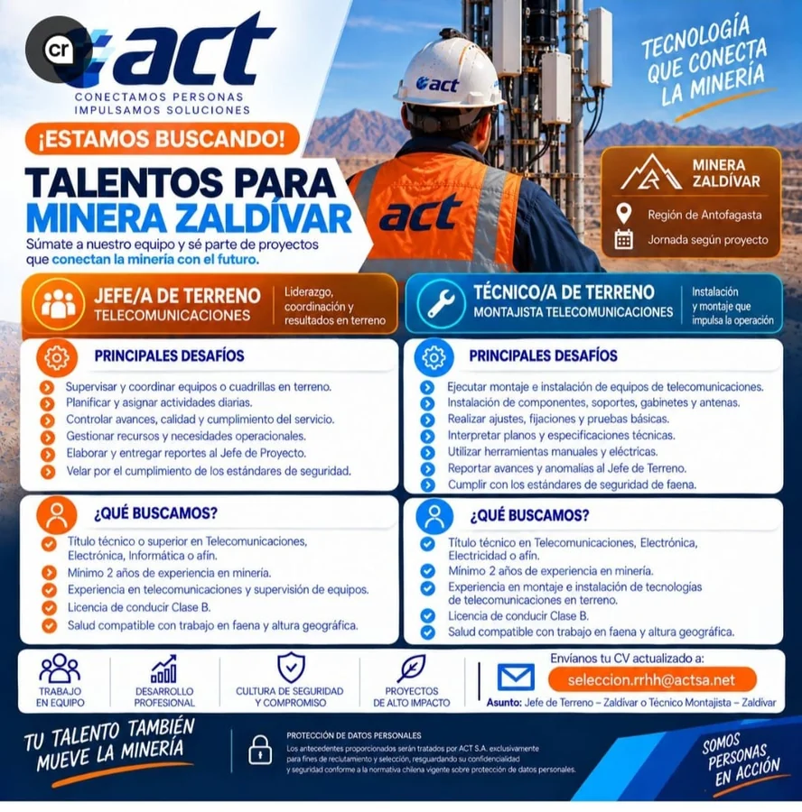 Jefe/a y Técnico/a de Terreno Telecomunicaciones - imagen 1