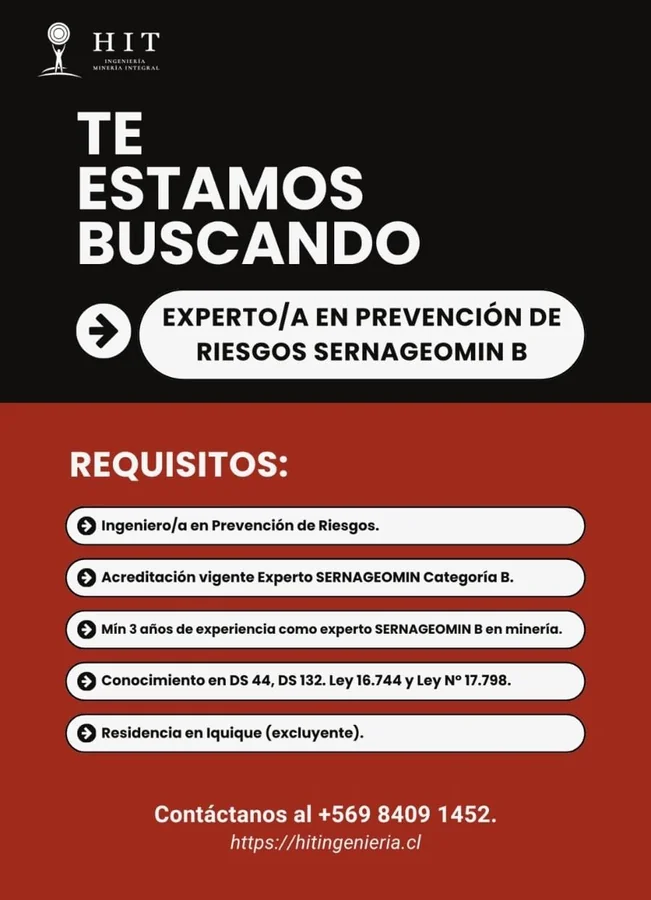 Experto en Prevención de Riesgos Sernageomin B - imagen 1
