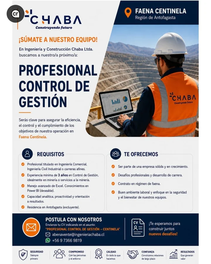 Profesional Control de Gestión - Faena Centinela - imagen 1