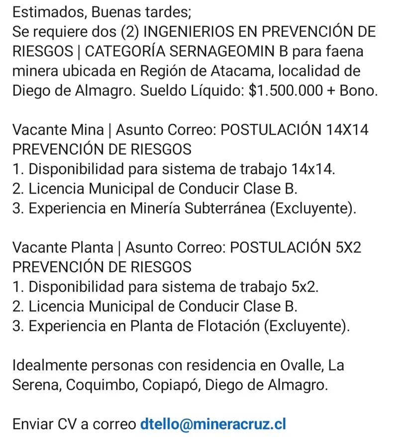 Ingeniero en Prevención de Riesgos Sernageomin B - imagen 1