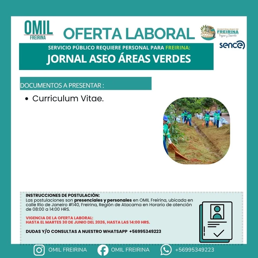 Personal para Freirina: Aseo y Áreas Verdes - imagen 1