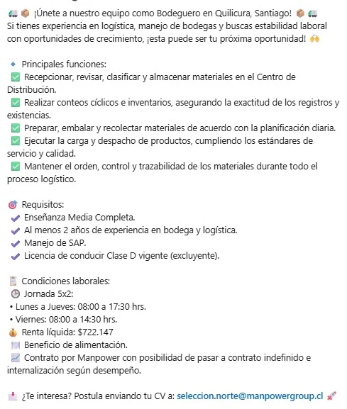 Bodeguero Quilicura - imagen 1