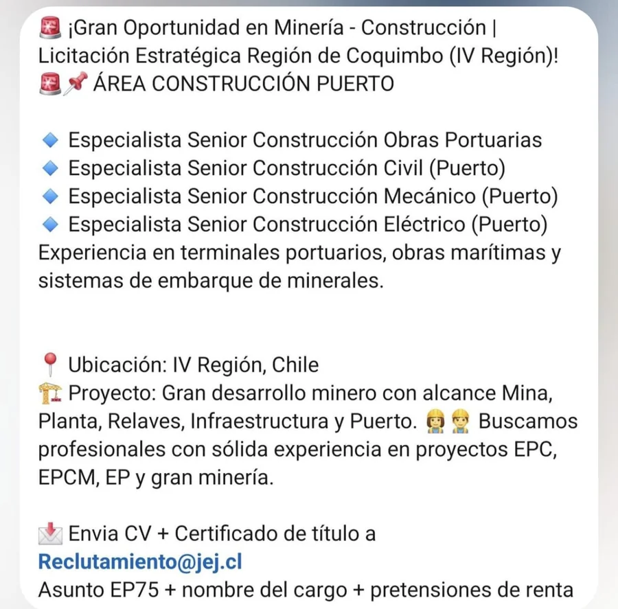 Especialista Senior Construcción Puerto Minería - imagen 1