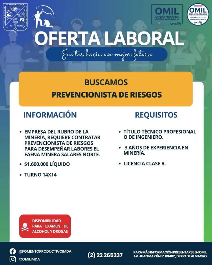 Prevencionista de Riesgos para Faena Salares Norte - imagen 1