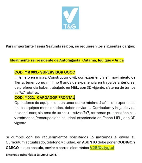 Supervisor OOCC y Operador de Cargador Frontal - imagen 1