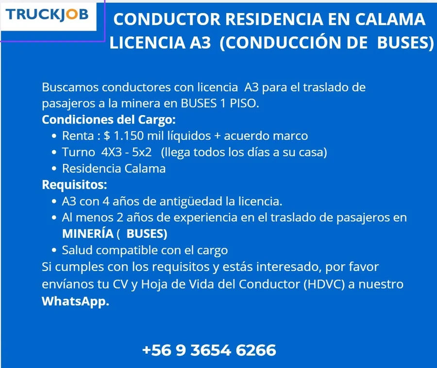 Conductor de buses para minería en Calama - imagen 1