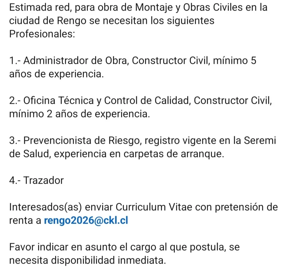 Profesionales para Obra de Montaje y Obras Civiles - imagen 1