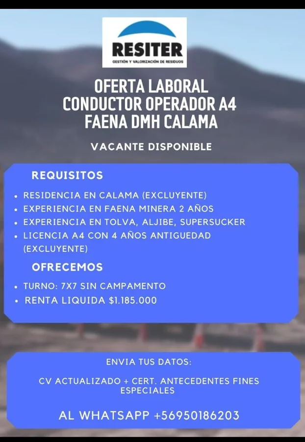 Conductor Operador A4 - Faena DMH - imagen 1