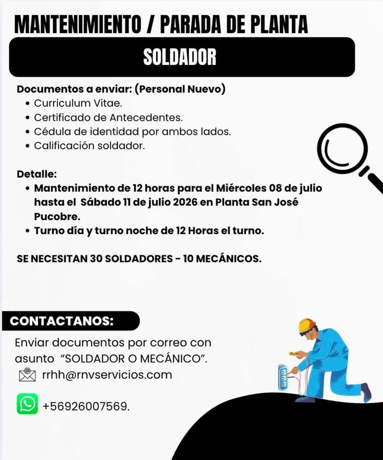 Soldador para Mantención de Planta - imagen 1