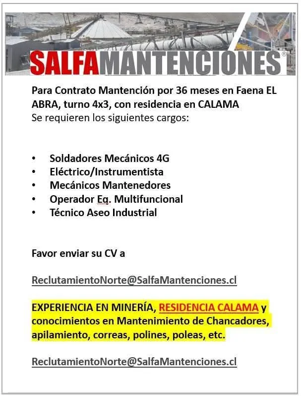 Mantención 36 meses en Faena El Abra - imagen 1