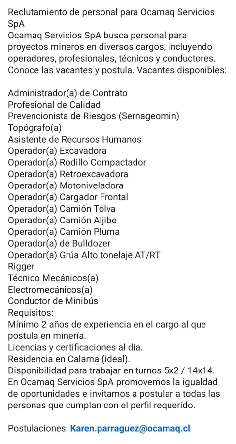 Personal para Proyectos Mineros - imagen 1