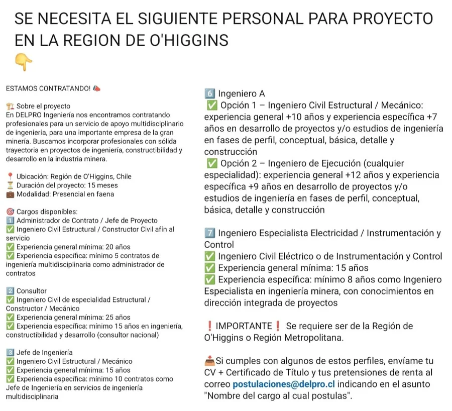 Profesionales de Ingeniería para Proyecto Minero - imagen 1