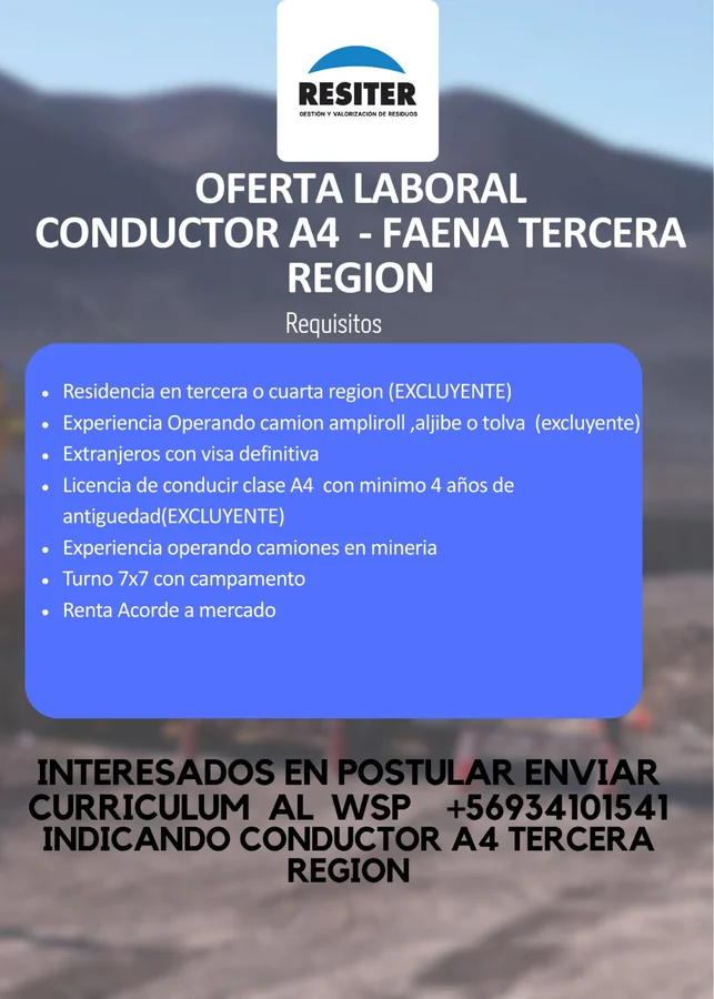 Conductor A4 - Faena Tercera Región - imagen 1