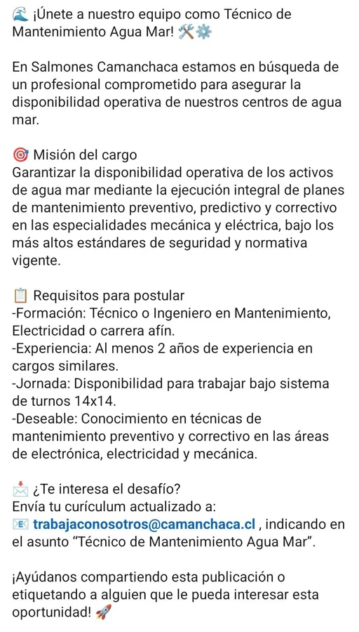 Técnico de Mantenimiento Agua Mar - imagen 1