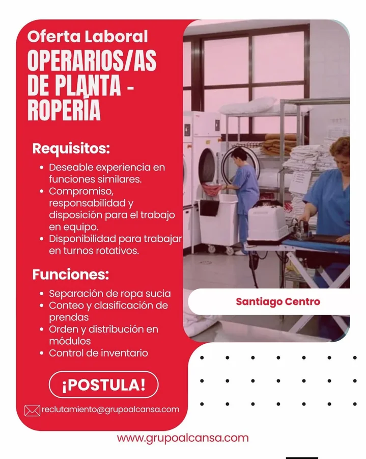 Operarios de Planta - Ropería - imagen 1