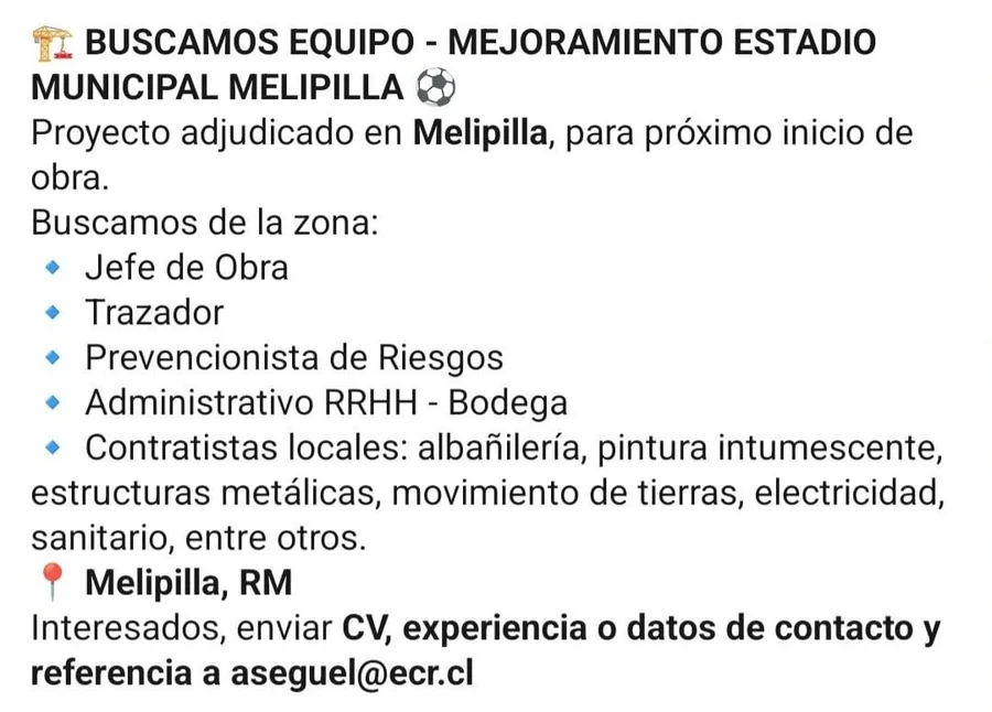 Personal para Obra de Mejoramiento Estadio Melipilla - imagen 1