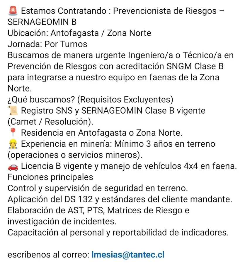 Prevencionista de Riesgos SERNAGEOMIN B - imagen 1