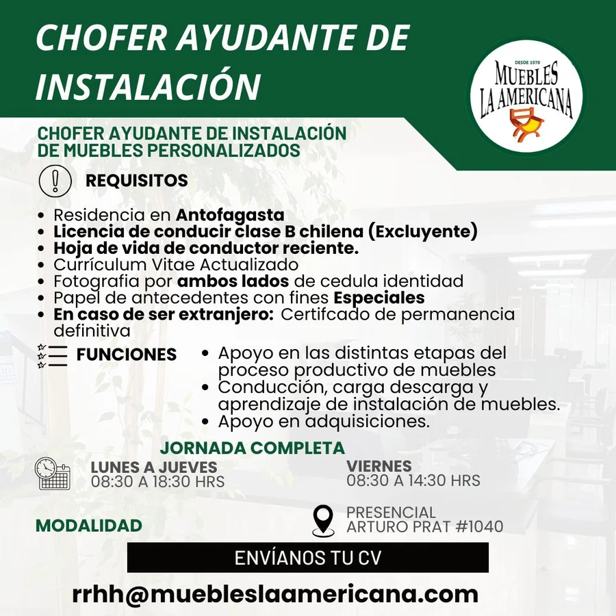 Chofer Ayudante de Instalación de Muebles - imagen 1