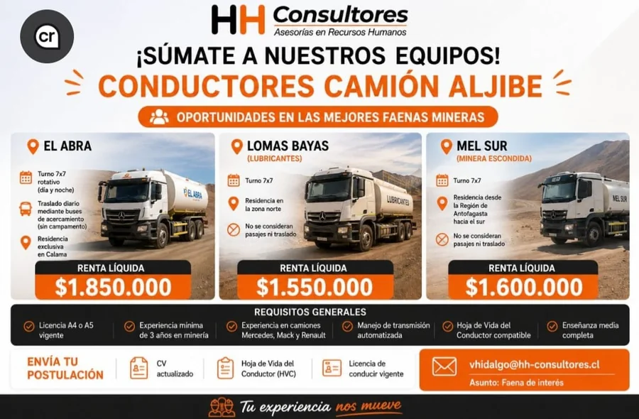 Conductores de Camión Aljibe para Faenas Mineras - imagen 1