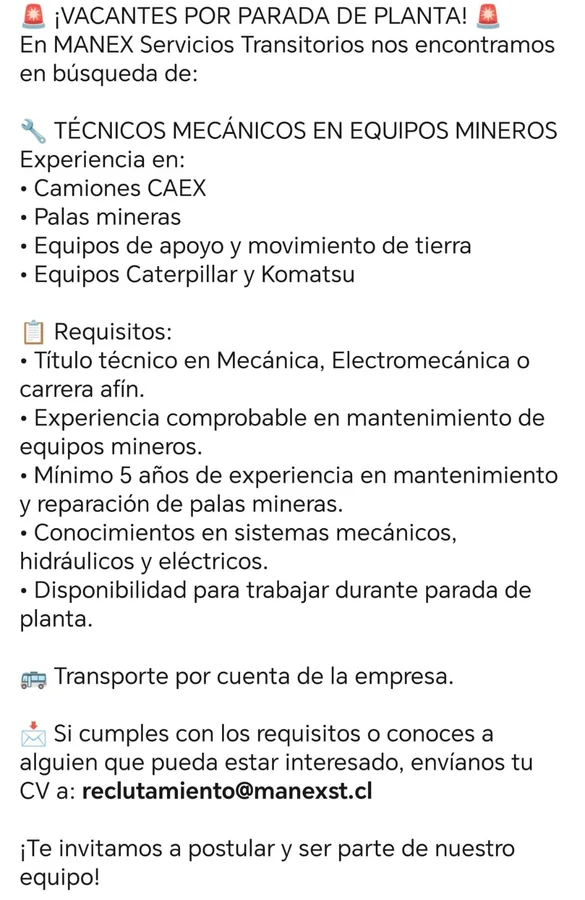 Técnico Mecánico en Equipos Mineros - imagen 1