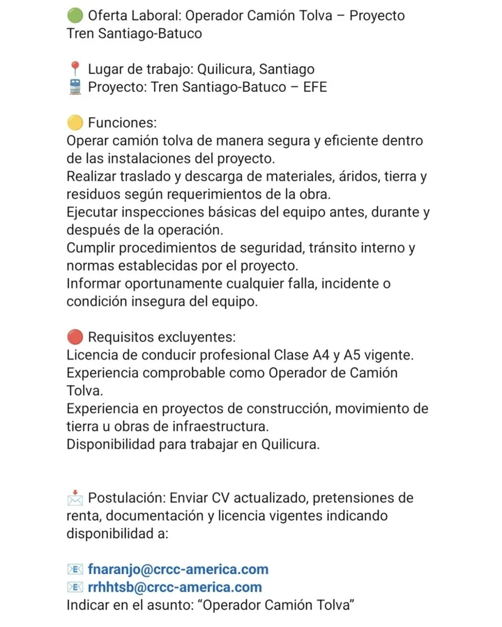 Operador de Camión Tolva - imagen 1
