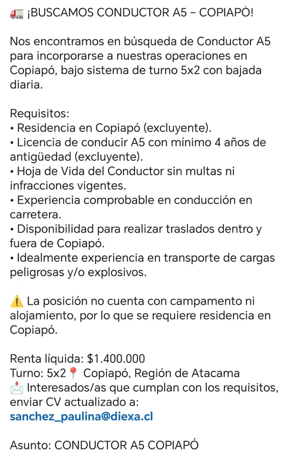 Conductor A5 - Copiapó - imagen 1