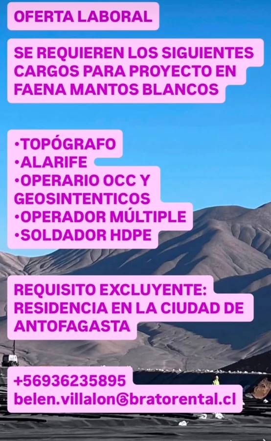 Cargos Operacionales para Faena Mantos Blancos - imagen 1