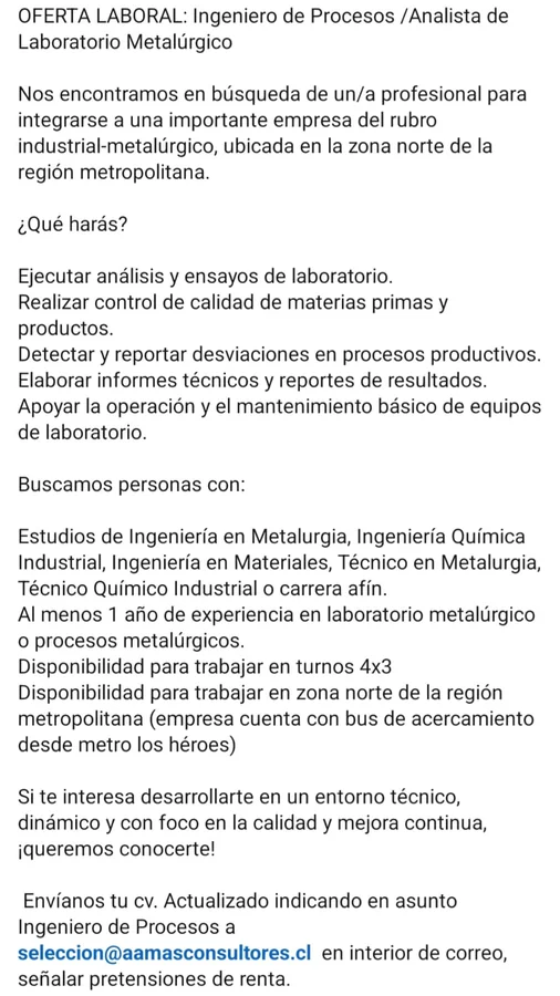 Ingeniero de Procesos y Analista de Laboratorio - imagen 1