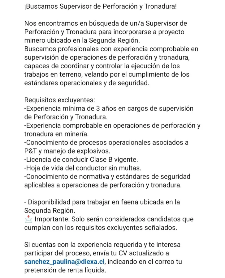 Supervisor de Perforación y Tronadura - imagen 1
