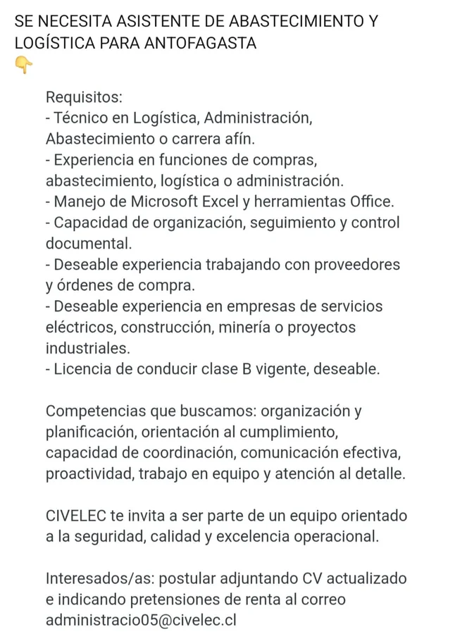 Asistente de Abastecimiento y Logística - imagen 1