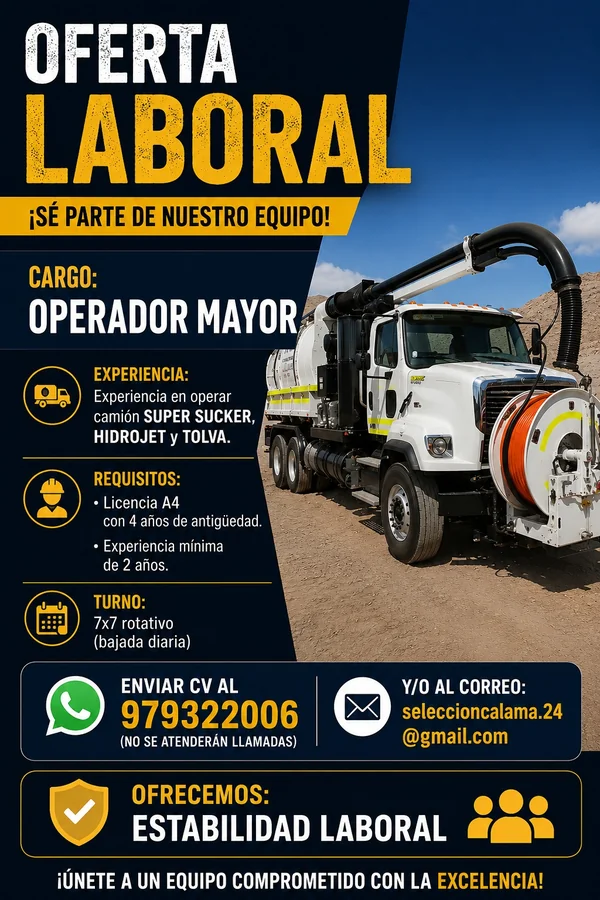 Operador Mayor Minería: camión y hidrojet - imagen 1