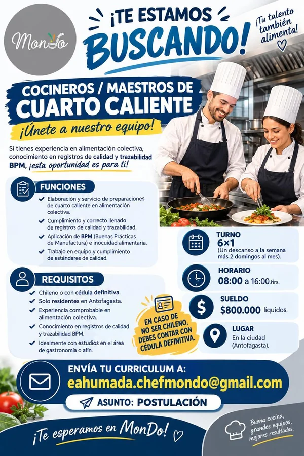 Cocinero / Maestro de Cuarto Caliente - imagen 1