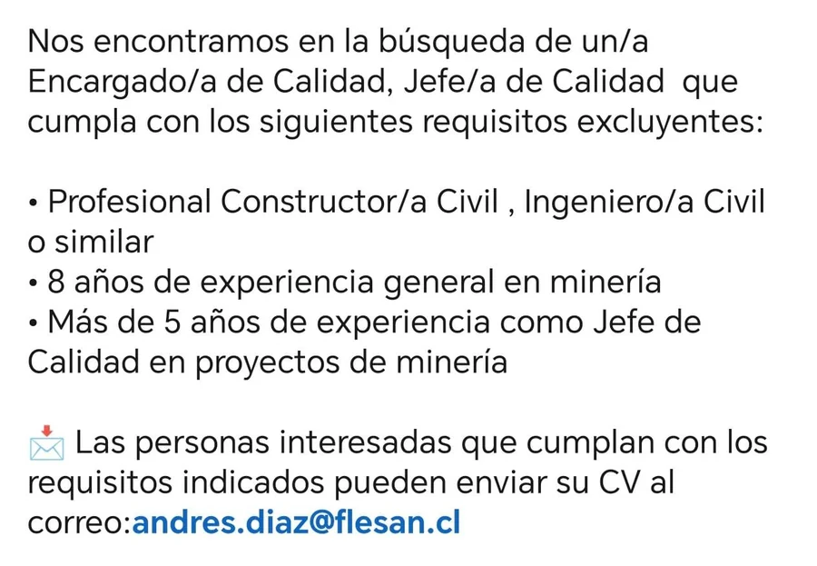 Jefe de Calidad en Minería - imagen 1
