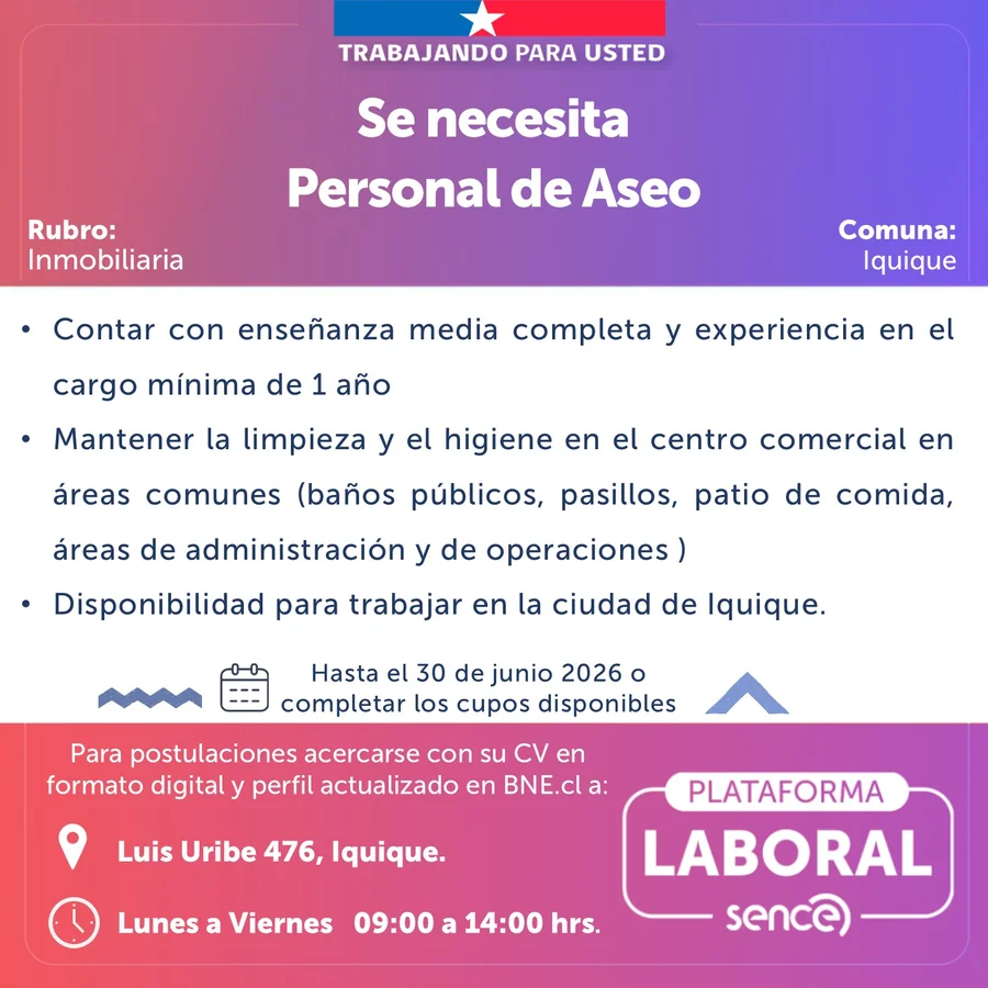 Personal de Aseo - Inmobiliaria Iquique - imagen 1