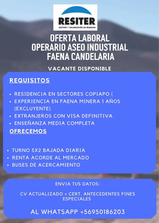 Operario Aseo Industrial Faena Candelaria - imagen 1